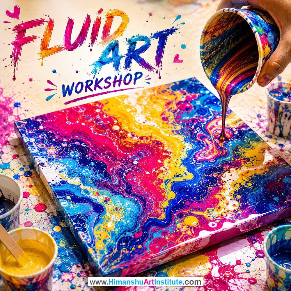 Fluid Art Workshop Fluid Art Workshop for Young and Adults in Delhi, Online Fluid Art Workshp for Young and Adults, Best Art & Craft Workshop for Adults near Me