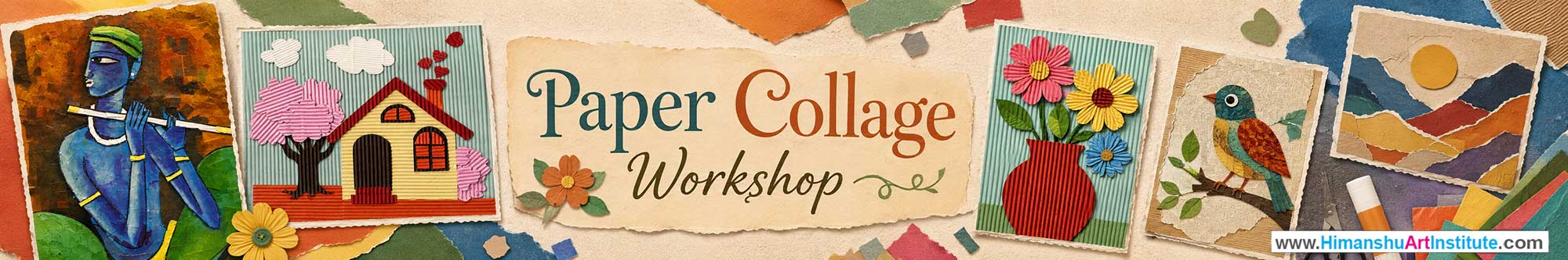 Paper Collage Workshop for Young and Adults in Delhi, Online Paper Collage Workshop, Paper Collage Workshop Near Me, Art & Craft Workshop for Adults, Himanshu Art Institute
