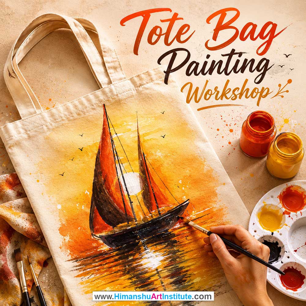 Tote Bag Painting Workshop for Young and Adults in Delhi, Online Tote Bag Painting Workshp for Young and Adults, Best Art & Craft Workshop for Adults near Me