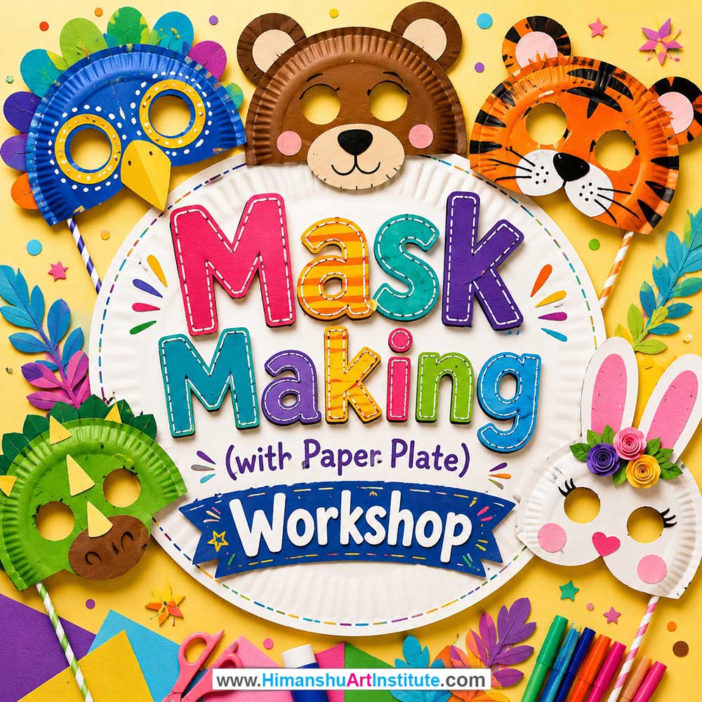 Mask Making Paper Plate Workshop for Kids in Corporate Events,Mask Making Paper Plate Activity for Kids in Corporate Events, Art & Craft Activity for Kids in Corporate Events, Corporate Family Day Kids Activity, Children Stall Activity, Mask Making Paper Plate Fun Activity for Kids in Corporate Events, Himanshu Art Institute