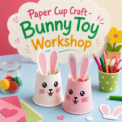 Corporate Paper Cup Bunny Toy Workshop, Paper Cup Bunny Toy Workshop for Corporate Kids, Art & Craft Workshops for Corporate  Kids, DIY Workshop for Corporate Kids, Paper Cup Bunny Toy Activity for Corporate KIds, DIY Activities for Corporate Kids, Best Paper Cup Bunny Toy Workshop for Corporate in Delhi, Gurugram, Gurgaon, Noida, India, Himanshu Art Institute