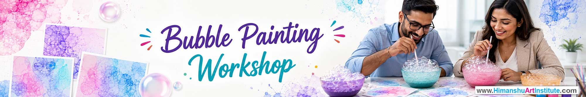 Bubble Painting Workshop for Corporate Companies, Bubble Painting Workshop for Corporate Employees, Bubble Painting Workshop for Corporate Clients, Bubble Painting Workshop for Office Events, Art & Craft Activity for Corporate Companies, Himanshu Art Institute