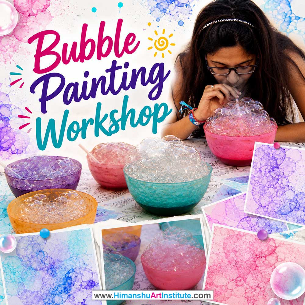 Bubble Painting Workshop for Corporate Companies, Bubble Painting Workshop for Corporate Employees, Bubble Painting Workshop for Corporate Clients, Bubble Painting Workshop for Office Events, Art & Craft Activity for Corporate Companies, Himanshu Art Institute