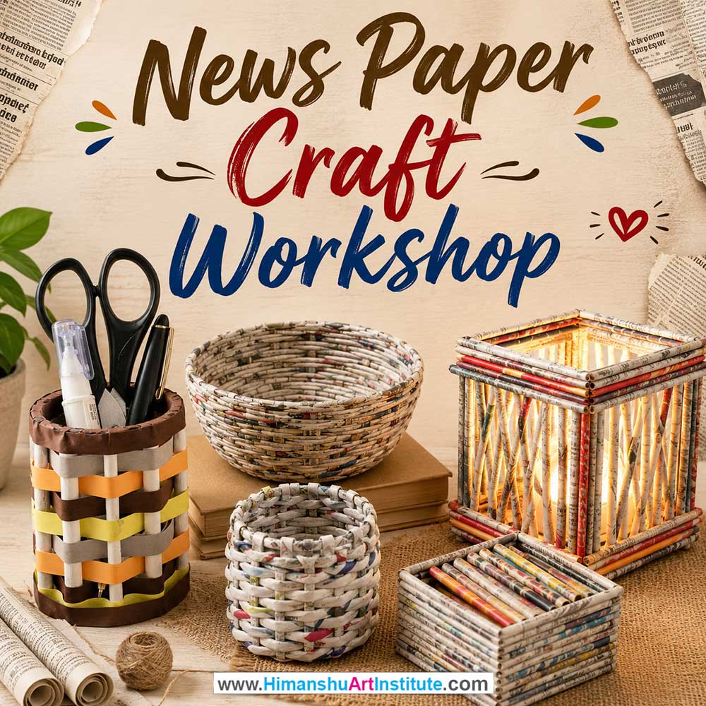 News Paper Craft Workshop for Corporate Companies, News Paper Craft Workshop for Corporate Employees, News Paper Craft Workshop for Corporate Clients, News Paper Craft Workshop for Office Events, Art & Craft Activity for Corporate Companies, Himanshu Art Institute