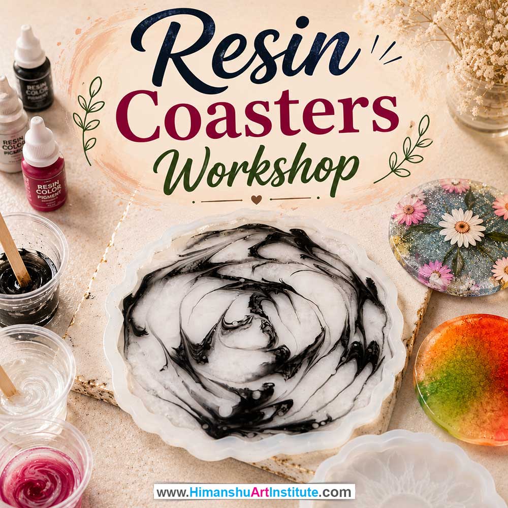 Resin Coasters Workshop for Corporate Companies, Resin Coasters Workshop for Corporate Employees, Resin Coasters Workshop for Corporate Clients, Resin Coasters Workshop for Office Events, Art & Craft Activity for Corporate Companies, Himanshu Art Institute