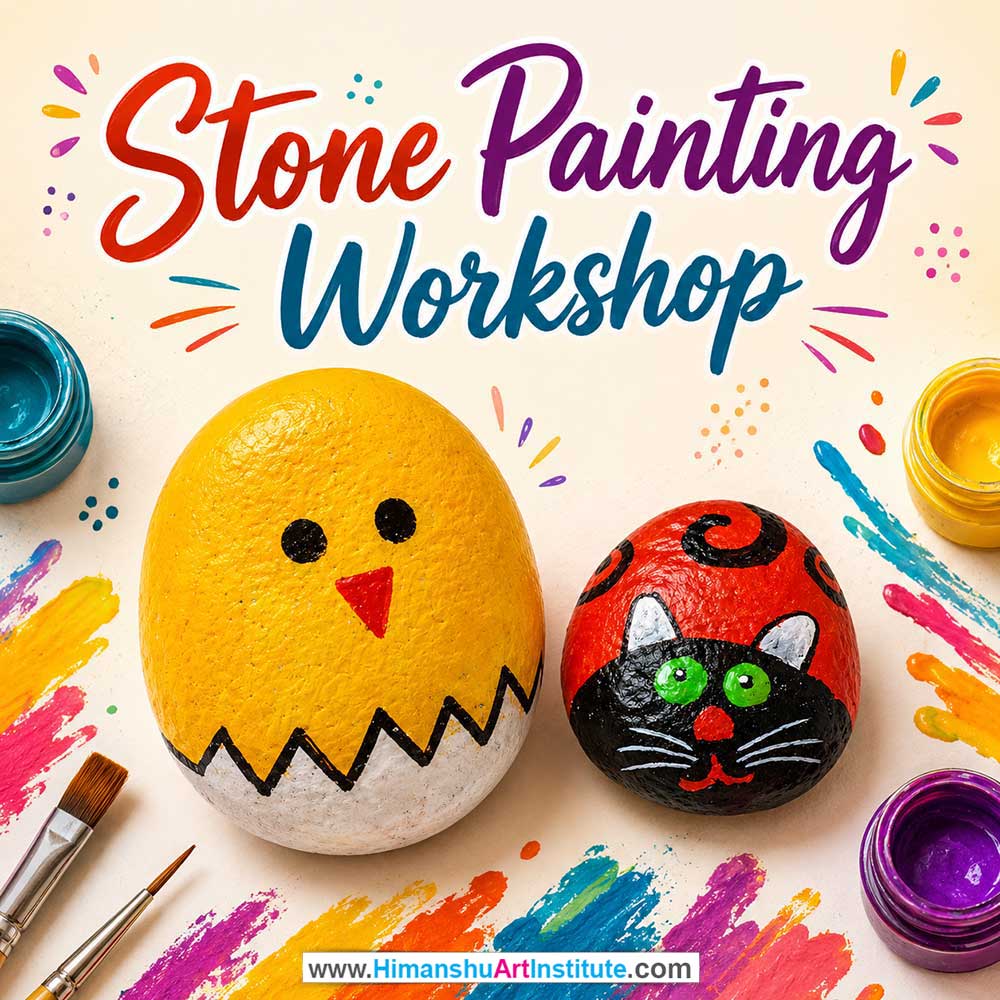Stone Painting Workshop for Corporate Companies, Stone Painting Workshop for Corporate Employees, Stone Painting Workshop for Corporate Clients, Stone Painting Workshop for Office Events, Art & Craft Activity for Corporate Companies, Himanshu Art Institute