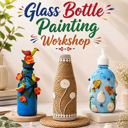 Corporate Glass Bottle Painting Workshop, Glass Bottle Painting Workshop for Corporate, Art & Craft Workshops for Corporate, DIY Workshop for Corporate, Glass Bottle Painting Activity for Corporate, DIY Activities for Corporate, Best Glass Bottle Painting Workshop for Corporate in Delhi, Gurugram, Gurgaon, Noida, India, Himanshu Art Institute