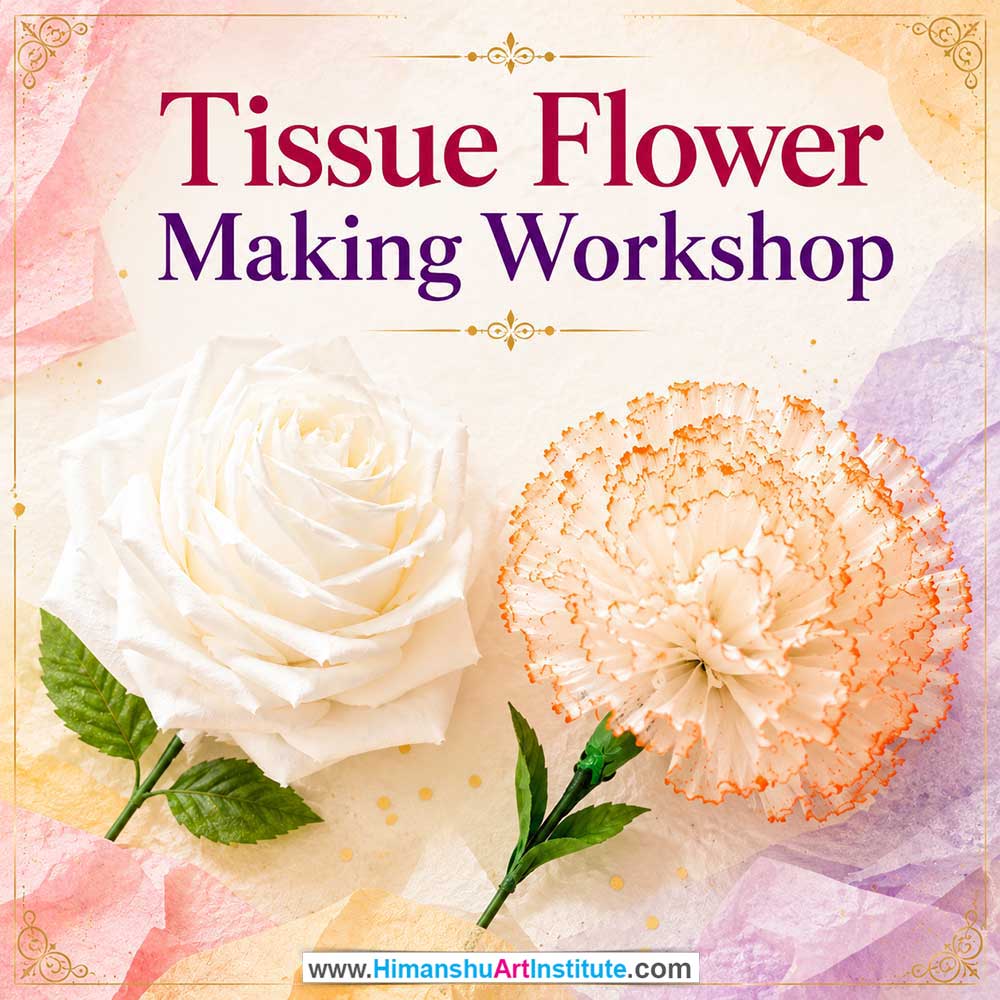 Tissue Flower Making Workshop for Corporate Companies, Tissue Flower Making Workshop for Corporate Employees, Tissue Flower Making Workshop for Corporate Clients, Tissue Flower Making Workshop for Office Events, Art & Craft Activity for Corporate Companies, Himanshu Art Institute