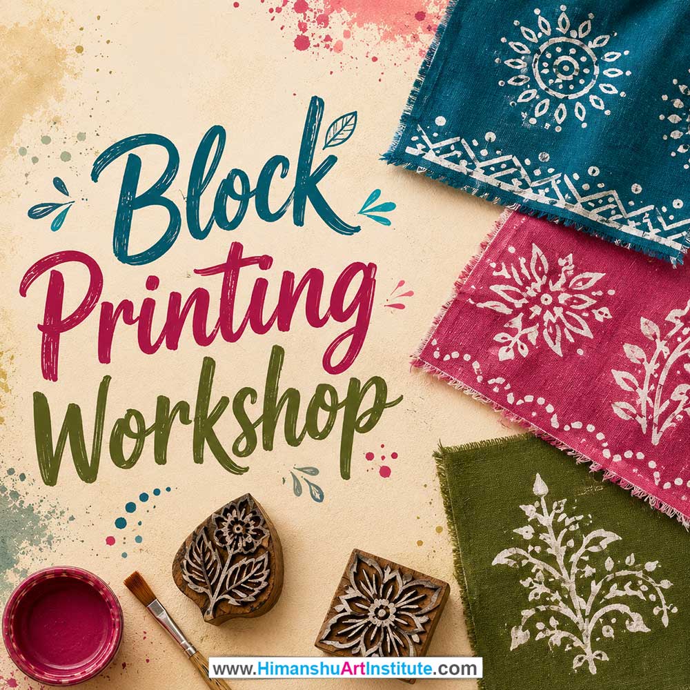 Block Printing Workshop for Foreigners, Block Printing Workshop for Foreigners in Delhi, Online Block Printing Workshop for Foreigners, Indian Folk Art Classes for Foreigners, Indian Art Workshop for Foreigners, Himanshu Art Institute