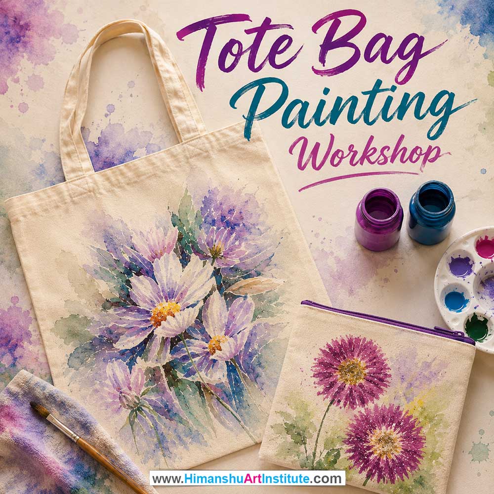 Tote Bag Painting Workshop for Women Tote Bag Painting Workshop Women in Delhi, Tote Bag Painting Workshop for Ladies in Delhi, Tote Bag Painting Workshop for Girls in Delhi, Online Tote Bag Painting Workshp for Women, Best Art & Craft Workshop for Ladies near Me