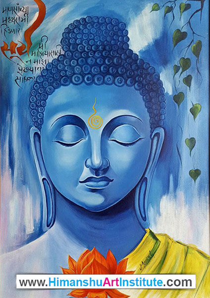 Buddha in Peace, Acrylic Colour on Canvas, Artwork by Manish Kashyap