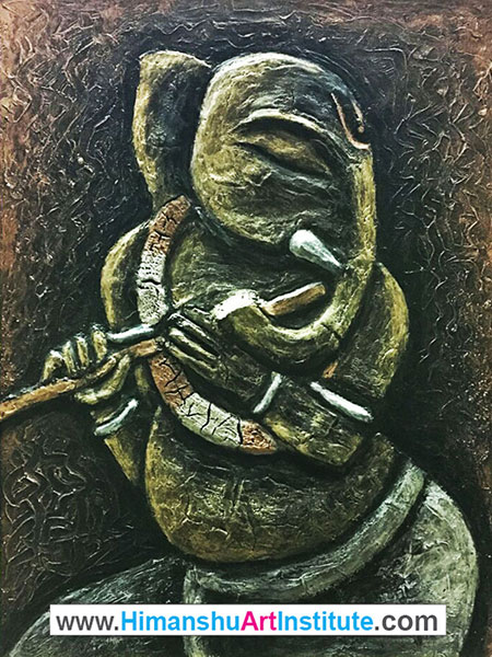 Loard Ganesha, Relief Work on Canvas, Artwork by Manish Kashyap
