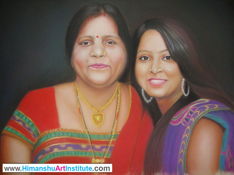 Family Portraits, Soft Pastels on Paper, Artwork by Naveen Verma