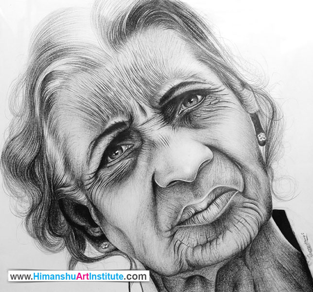 Old Lady Portrait, Pencil Shading on Paper, Artwork by Naveen Verma