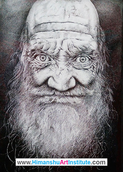 Portrait of Old Men, Pencil Shading on Paper, Artwork by Sakshi Rajpal