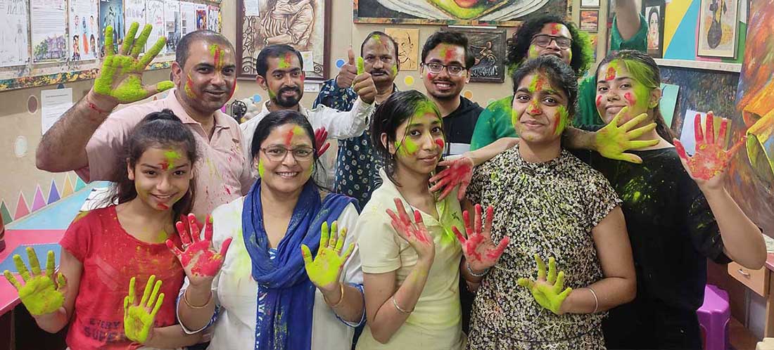 Holi Celebration at Himanshu Art Institute, New Delhi, India, Fine Art Institute, Institute of Fine Art, Art & Craft Classes, Resin Art Classes, Online Drawing Classes, Online Painting Classes, Indian Art Courses, Indian Art Classes, Madhubani Painting Classes, Mandala Art Classes, Lippan Art Classes, Acrylic Painting Classes, Oil Painting Classes, Freehand Drawing Classes, Sketching Classes, Fashion Sketching Classes, BFA Degree Course, Best Art Colleges in India, Best Fine Art Institute in India