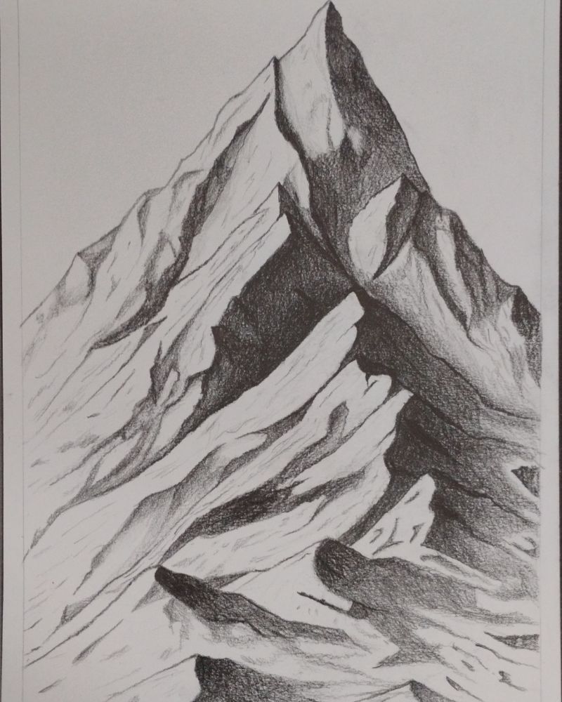 Pencil shading, Mountain with pencil shading, Mountain artwork, Graphite pencil shading, Graphite pencil Mountain Peak